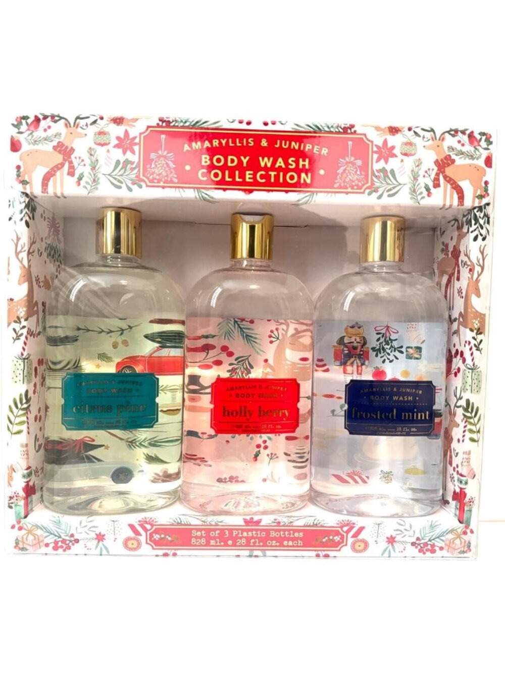 Set of 3 Body Washes - Citrus Pine, Holly Berry & Frosted Mint - 28 Fl Oz Each